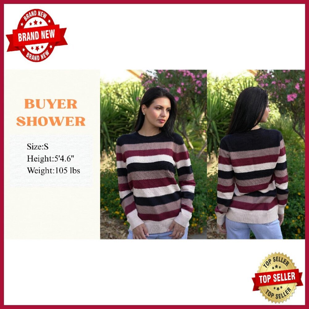 Soft Crewneck Pullover Sweater, Viscose Blend, Fall Casual Wear - Picture 8 of 8